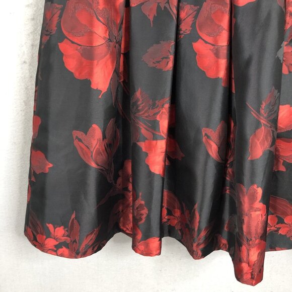 Tommy Hilfiger Dress Women 12 Red Black Jacquard Dark Floral Shiny Event NEW - Picture 15 of 16